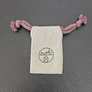 HERMES Mini Beige Herringbone Drawstring Jewelry Pouch with Brown Drawcord